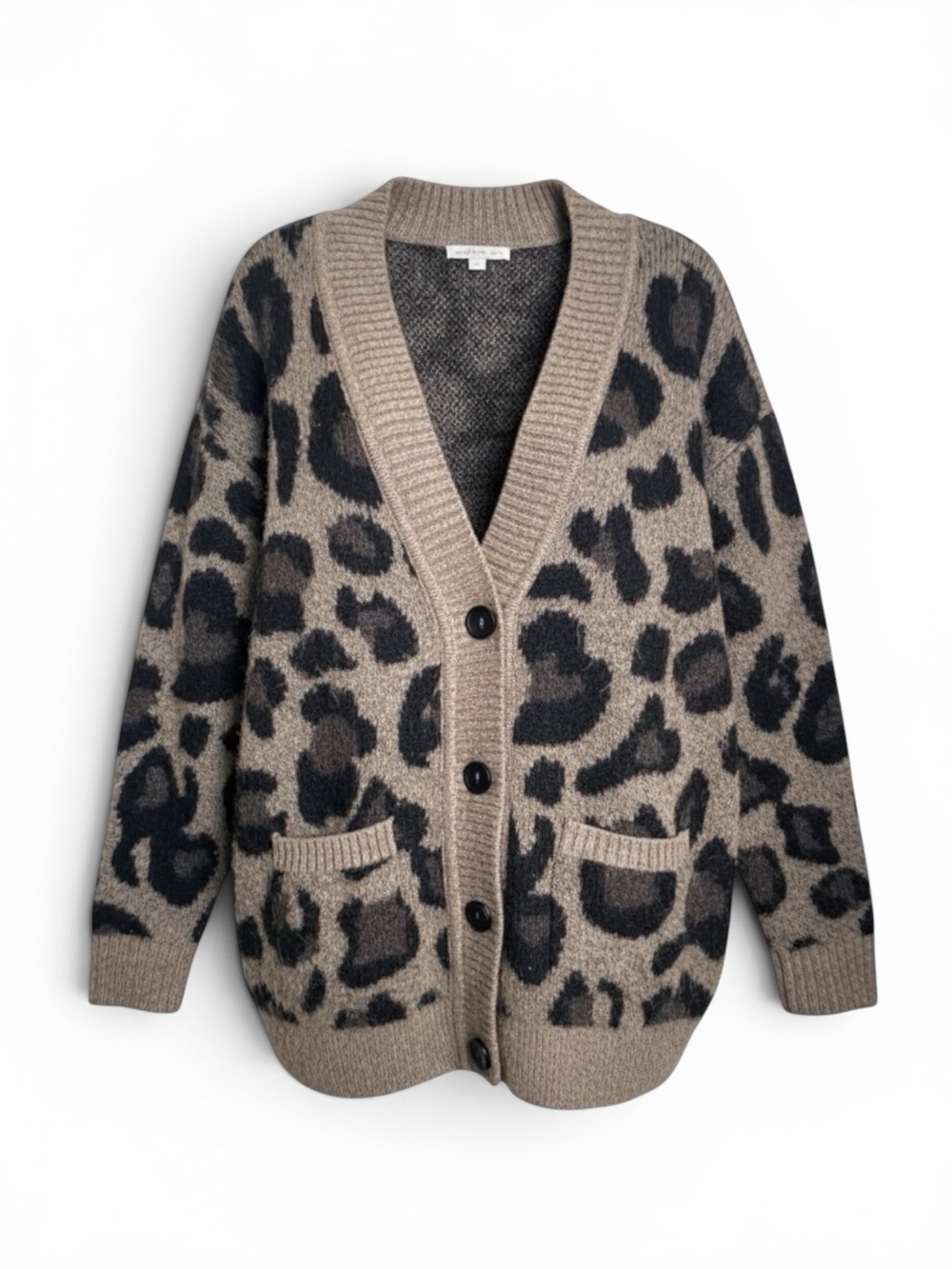 Allison Joy Leopard Cardigan Sweater Large Oversized Animal Print